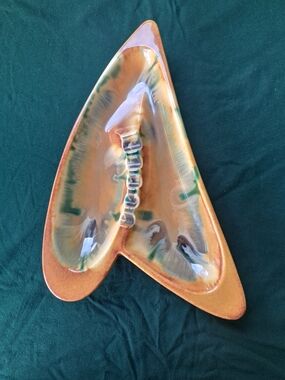 Royal Haeger Atomic Boomerang Ashtray Briar Agate Orange Green R135